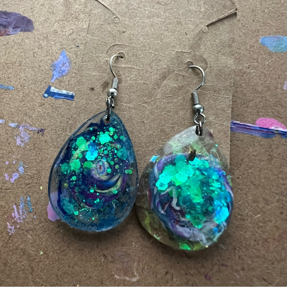Blue Galaxy Swirl Earrings